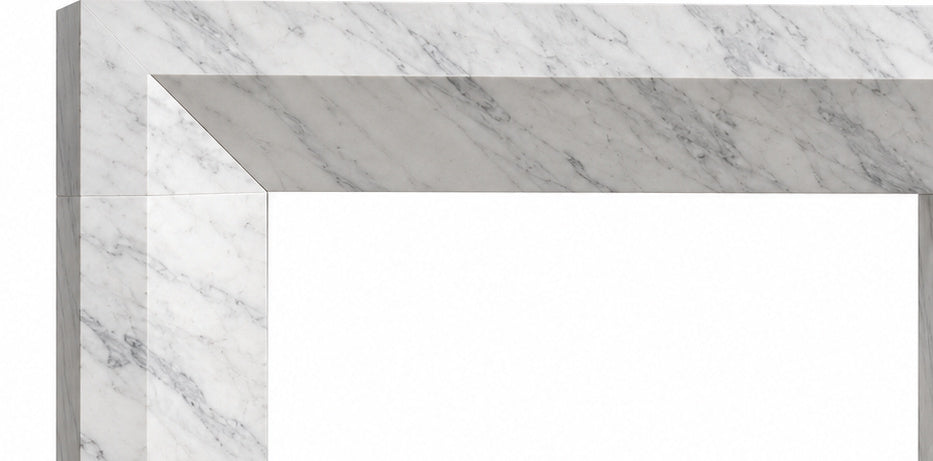 Carrara Chamfered Frame Marble Fireplace Surround with Hearth - upper mantel and carved profile detail