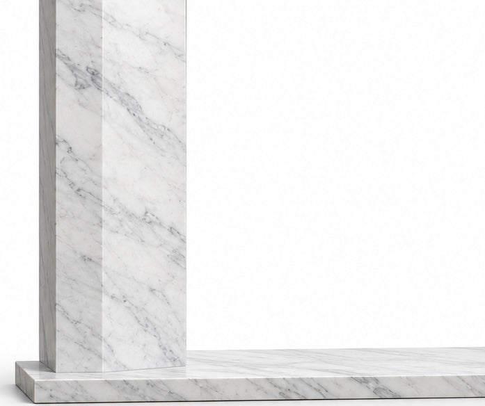 Carrara Chamfered Frame Marble Fireplace Surround with Hearth - stone column and base detail