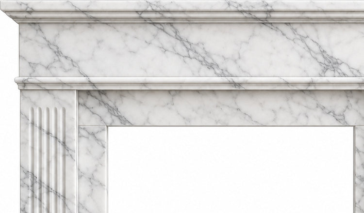 Carrara Classic Fluted Marble Fireplace Mantel - upper mantel and carved profile detail