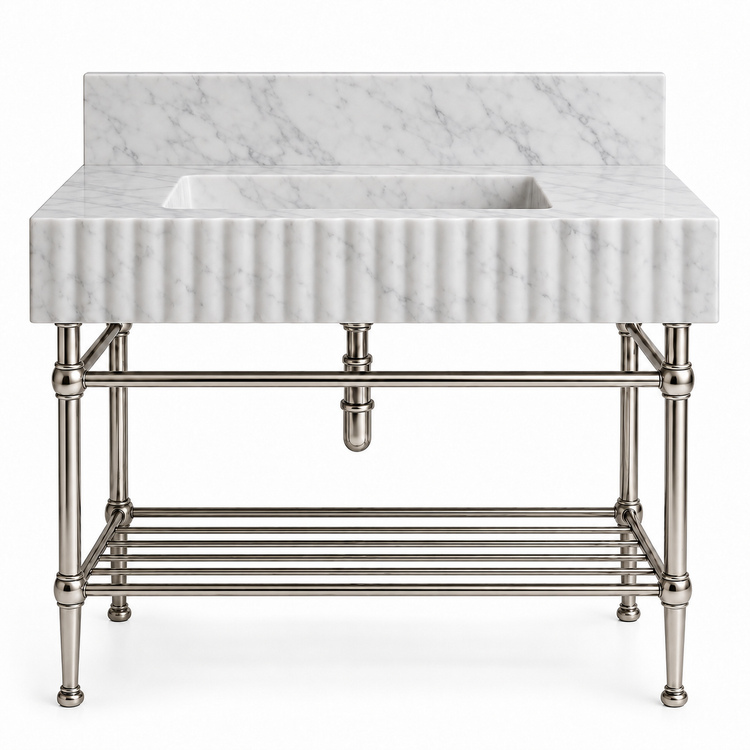 Carrara fluted console sink in Polished Nickel