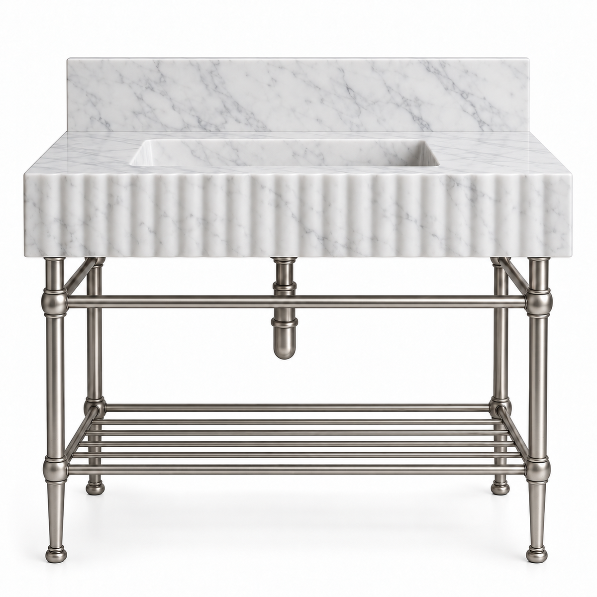 Carrara fluted console sink in Satin Nickel