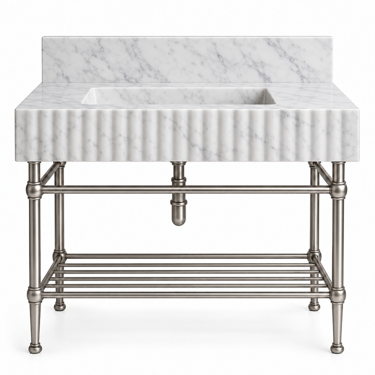 Carrara fluted console sink in Satin Nickel