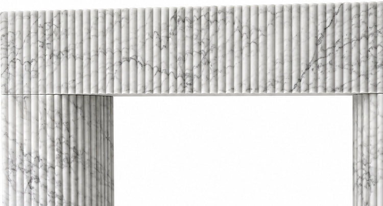 Carrara Sculptural Reeded Marble Fireplace Surround - upper mantel and carved profile detail