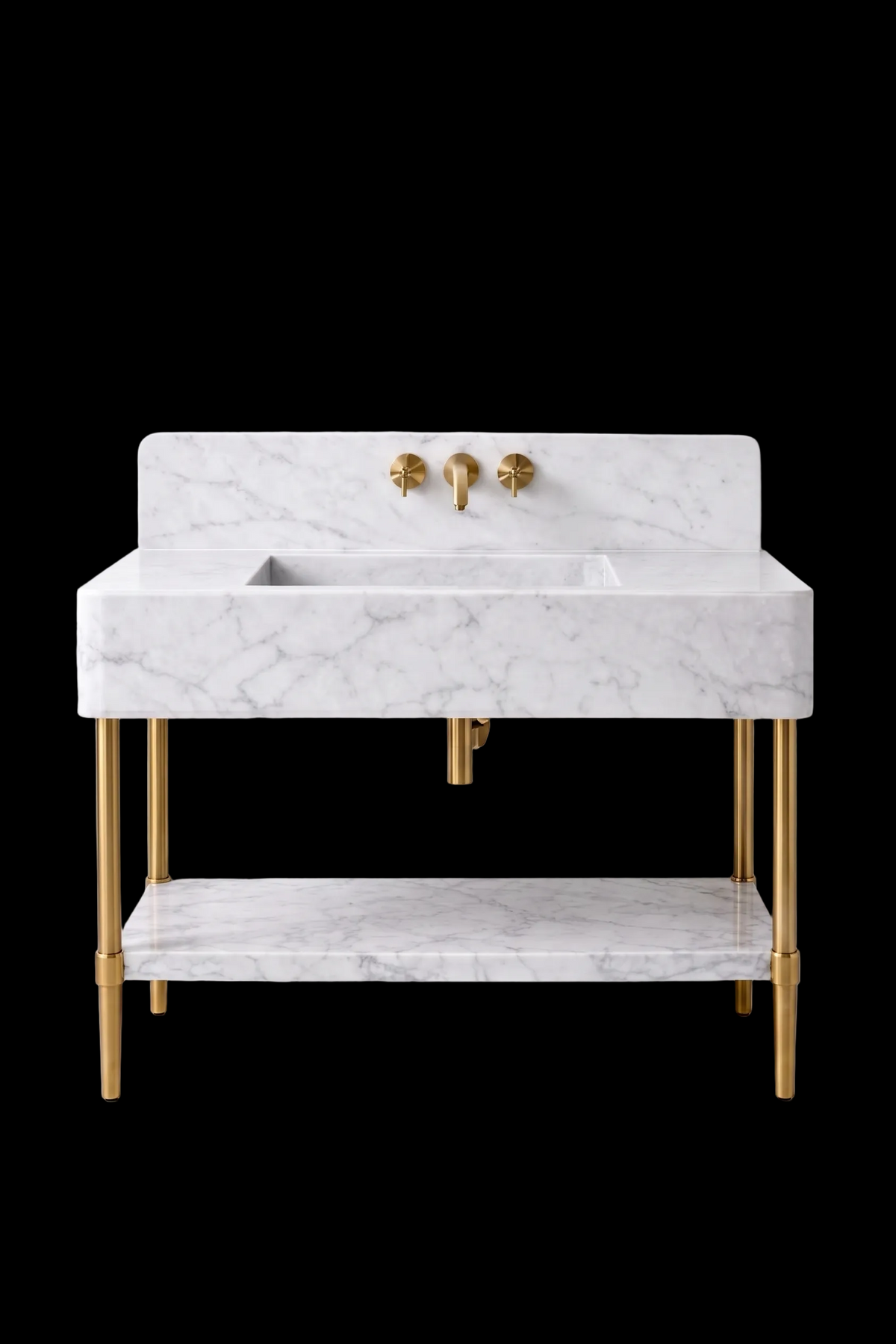 Carrara White Marble Vanity with Brass Legs and Shelf by Vero Marble