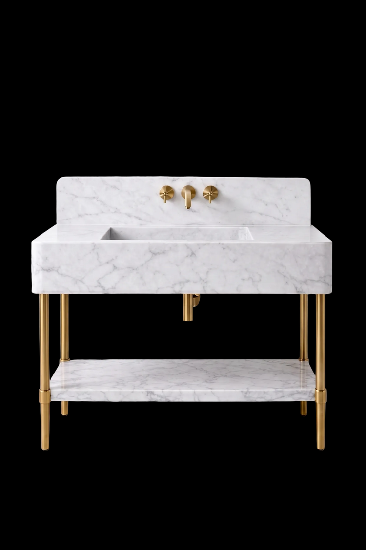 Carrara White Marble Vanity with Brass Legs and Shelf by Vero Marble