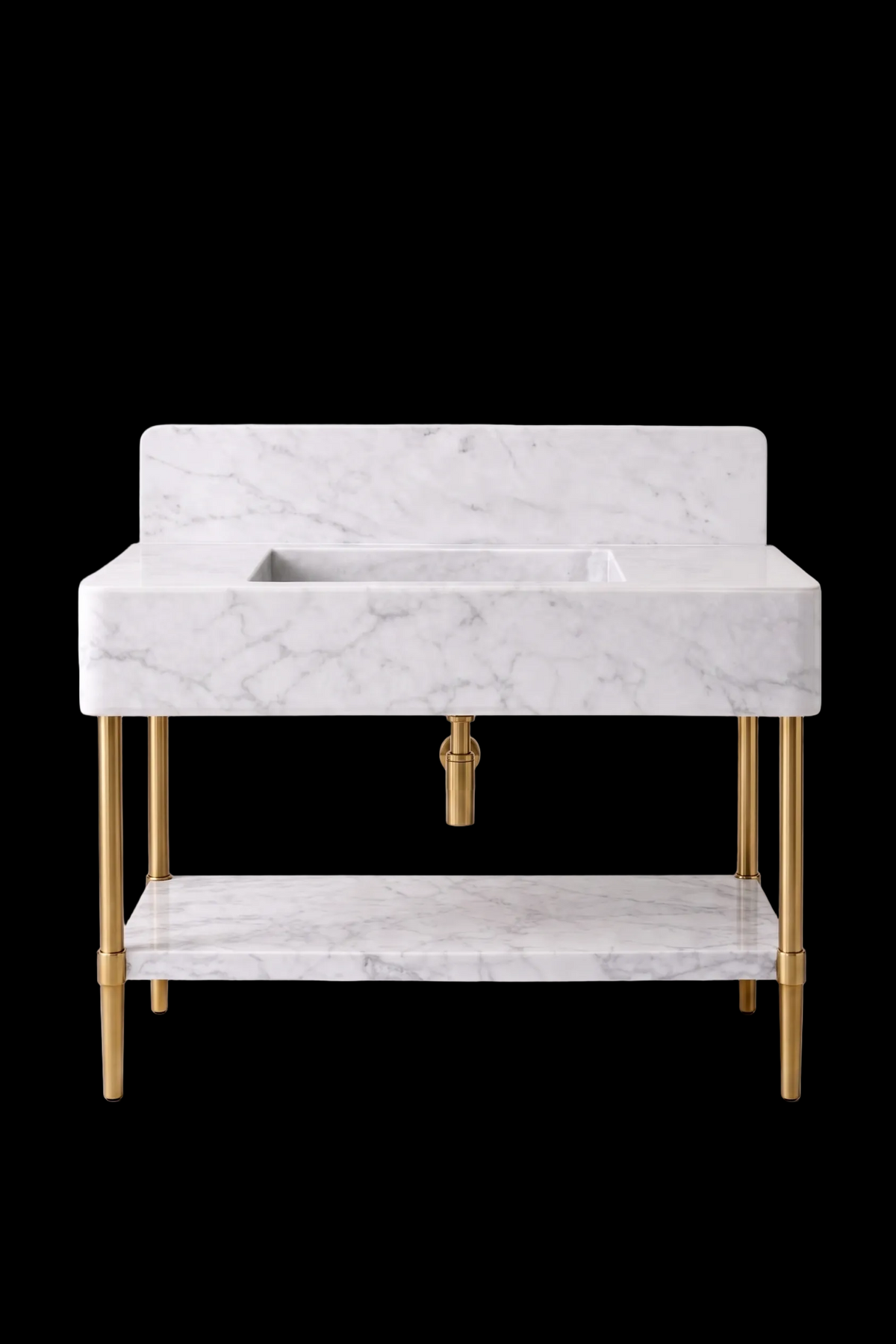 Carrara White Marble Vanity with Brass Legs and Shelf by Vero Marble