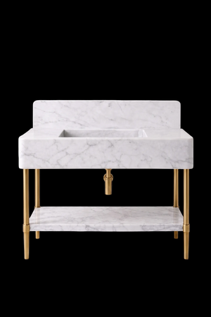 Carrara White Marble Vanity with Brass Legs and Shelf