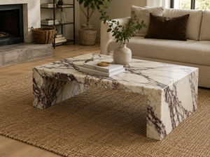 Calacatta Viola Marble Coffee Table | 41" Luxury Rectangular Natural Stone Center Table