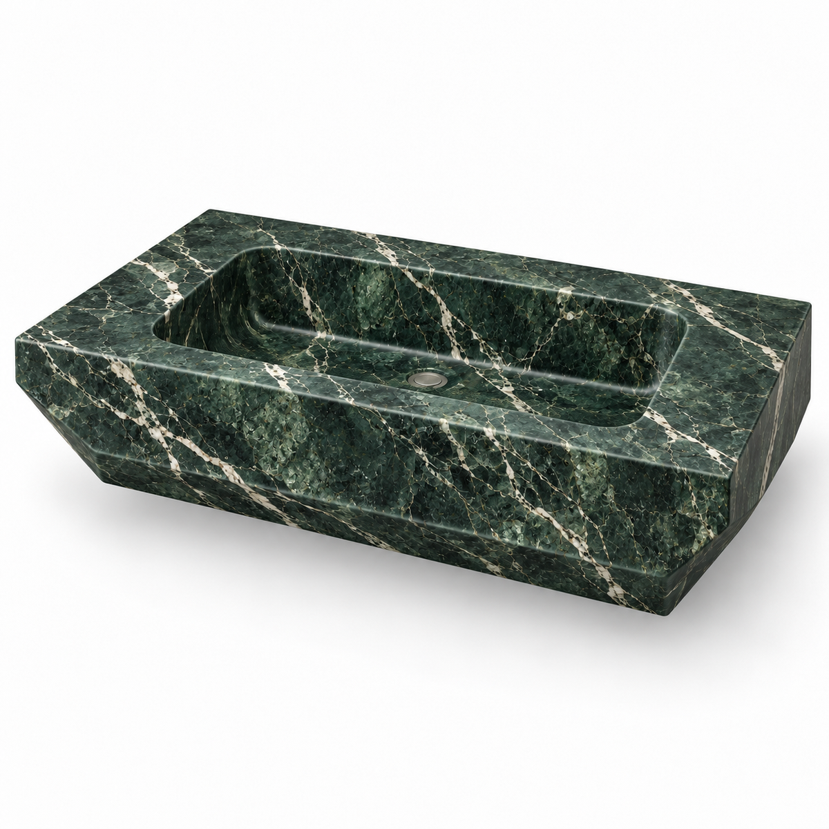 Facet Verde Alpi Chamfered Floating Marble Sink, three-quarter view on white, design rendering