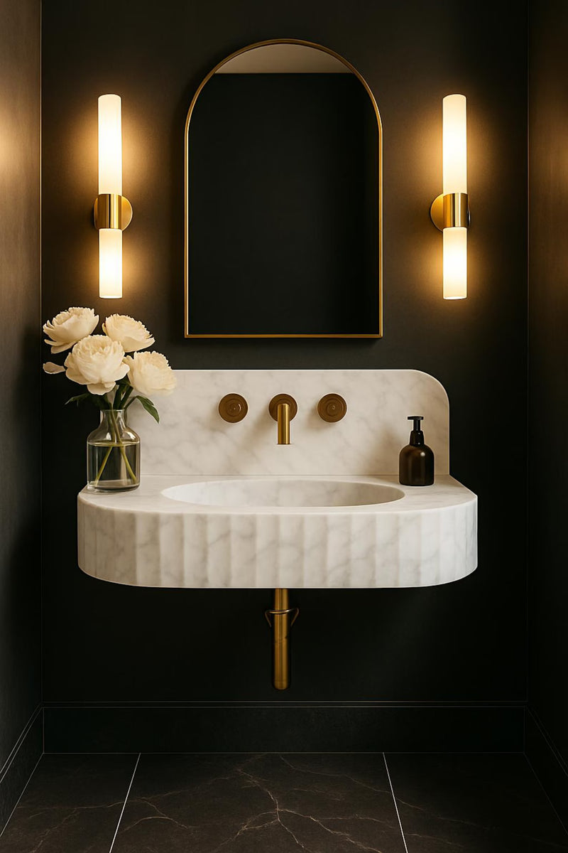 Floating Carrara White Marble Sink | Custom Wall Mounted Vanity