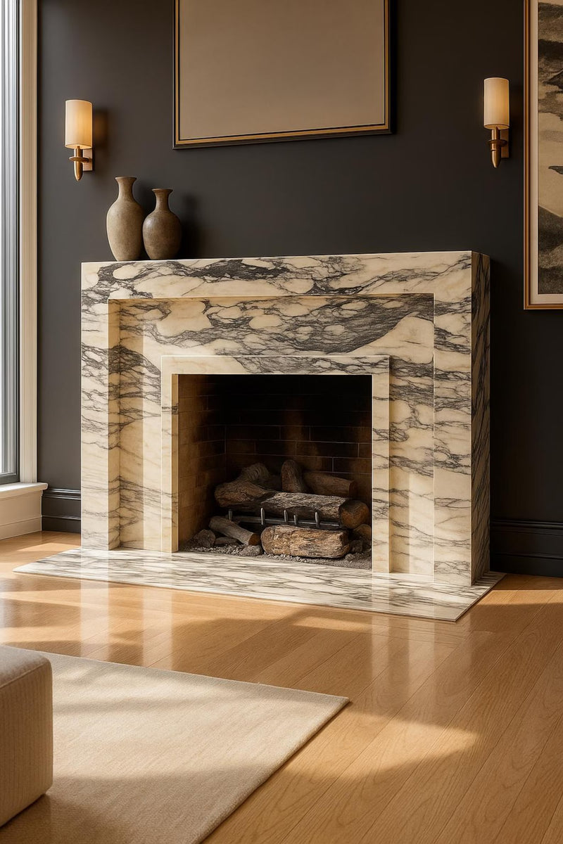 Custom Calacatta Viola Marble Fireplace Mantel | Handmade Luxury Surround