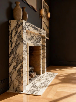 Custom Calacatta Viola Marble Fireplace Mantel | Handmade Luxury Surround
