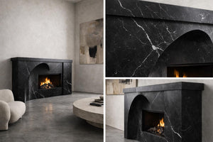 Architectural Marble Fireplace Surround | Custom Nero Marquina Marble Fireplace Mantel