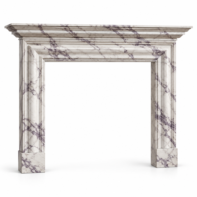 Lilac Layered Cornice Bolection Marble Fireplace Surround on white background
