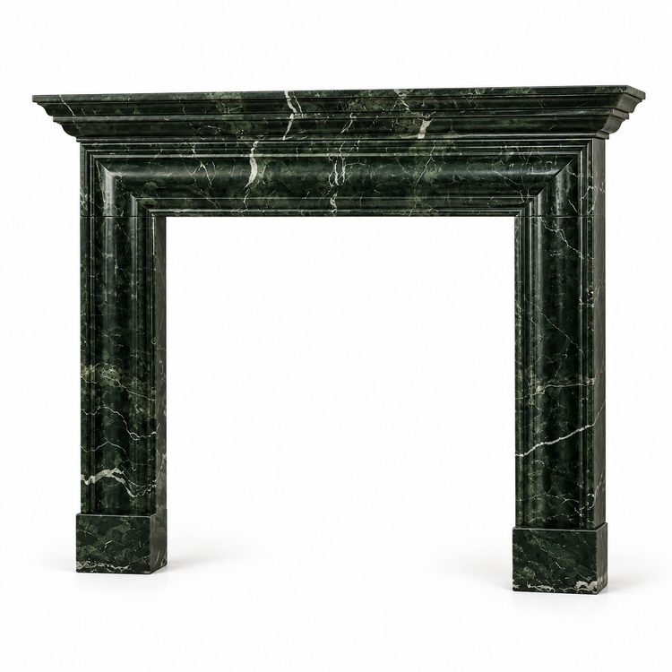 Verde Alpi Layered Cornice Bolection Marble Fireplace Surround on white background