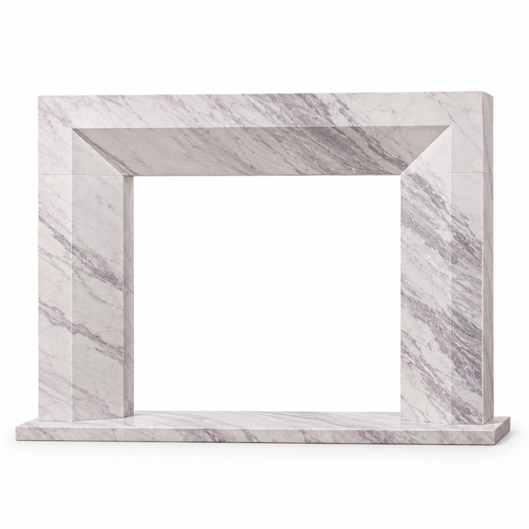 Lilac Chamfered Frame Marble Fireplace Surround with Hearth on white background