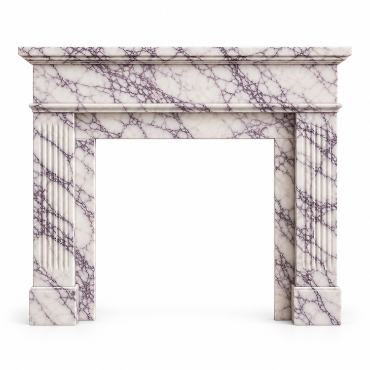 Lilac Classic Fluted Marble Fireplace Mantel on white background