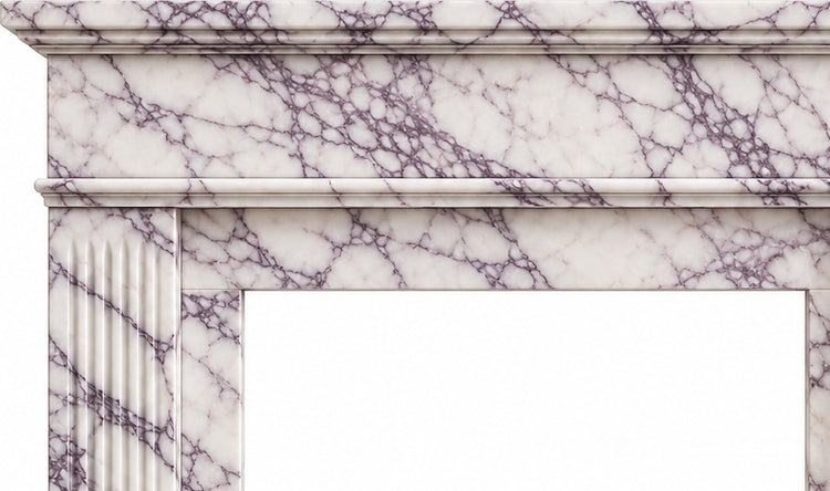 Lilac Classic Fluted Marble Fireplace Mantel - upper mantel and carved profile detail