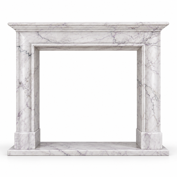 Lilac Classic Shelf Bolection Marble Fireplace Mantel with Hearth on white background
