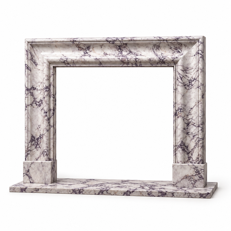 Lilac Coved Frame Marble Fireplace Mantel with Hearth on white background