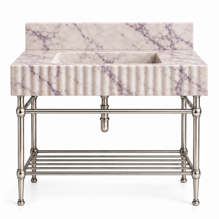 Lilac fluted console sink in Polished Nickel