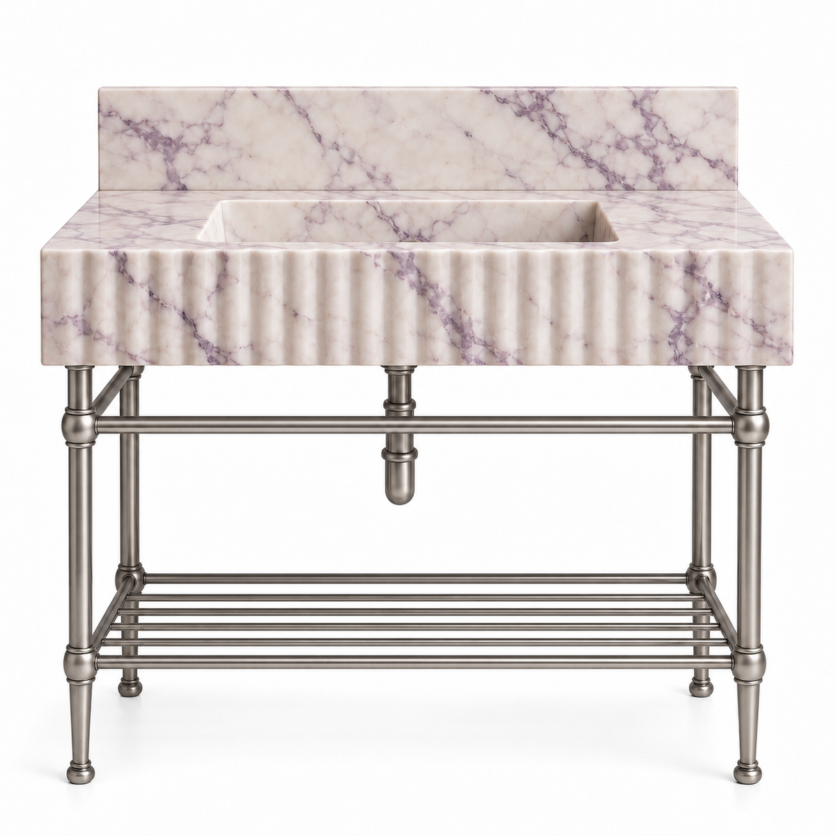 Lilac fluted console sink in Satin Nickel