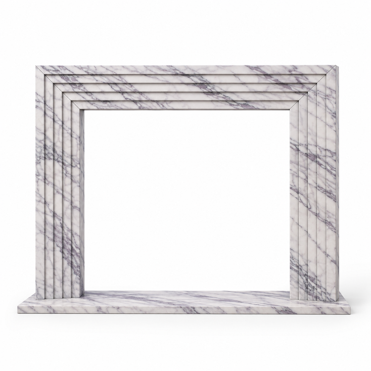 Lilac Linear Stepped Marble Fireplace Surround with Hearth on white background