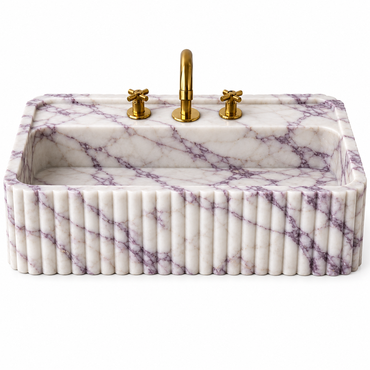 Lilac Marble rounded fluted bathroom sink, illustrative rendering