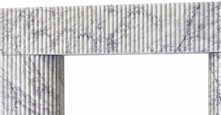 Lilac Sculptural Reeded Marble Fireplace Surround - upper mantel and carved profile detail