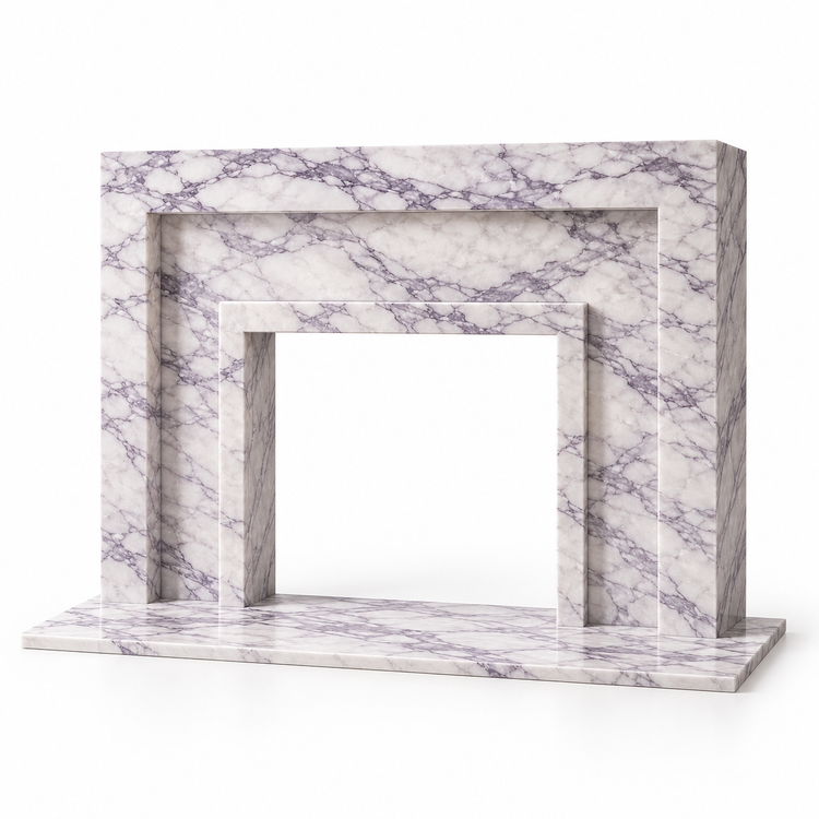 Lilac Stepped Portal Marble Fireplace Surround with Hearth on white background