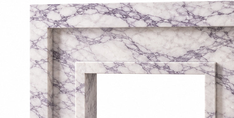 Lilac Stepped Portal Marble Fireplace Surround with Hearth - upper mantel and carved profile detail