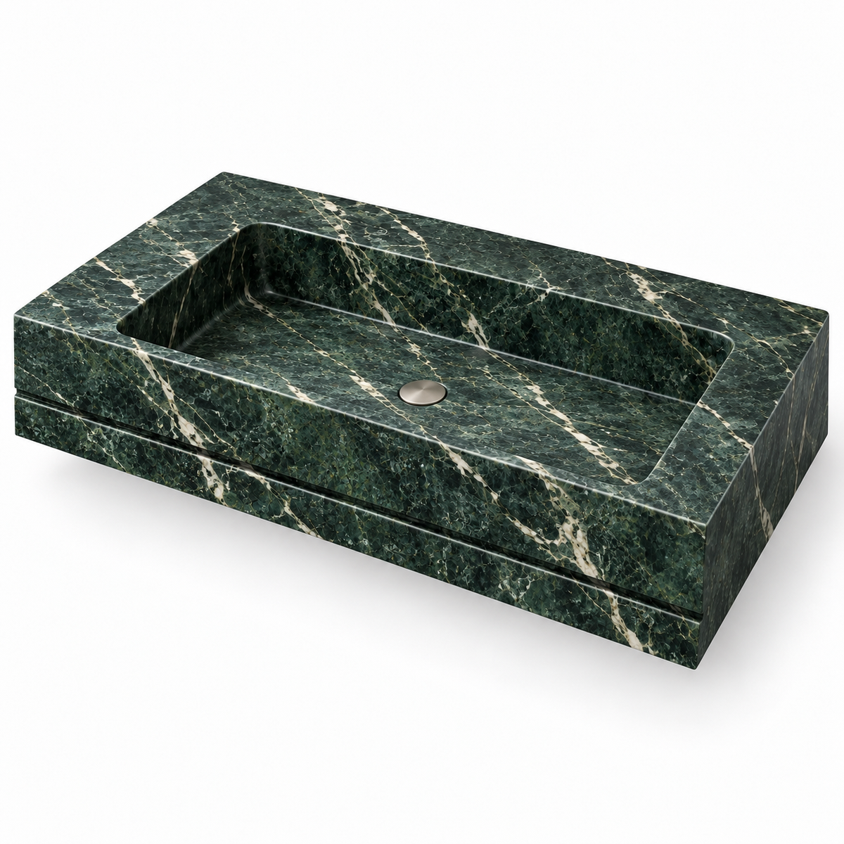 Linea Verde Alpi Shadow-Line Floating Marble Sink, three-quarter view on white, design rendering