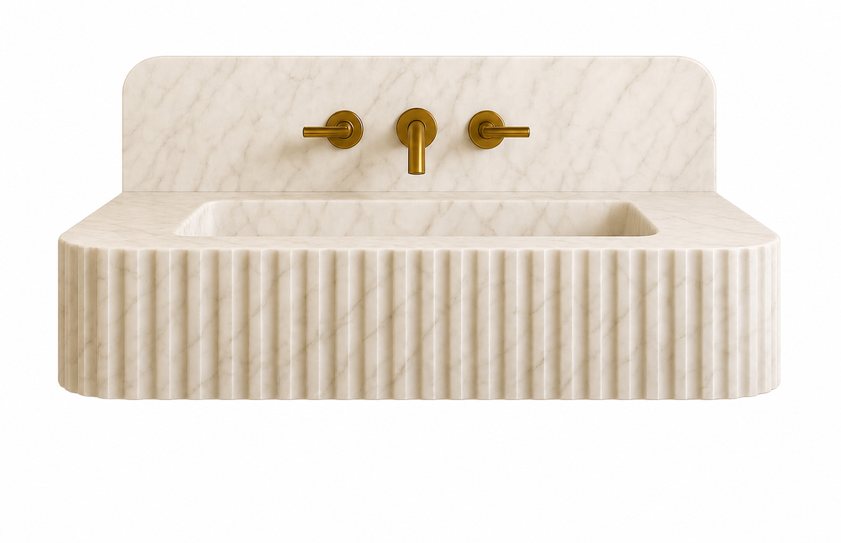 Floating Beige Marble Sink by Vero Marble