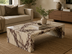 Calacatta Viola Marble Coffee Table | 41" Luxury Rectangular Natural Stone Center Table