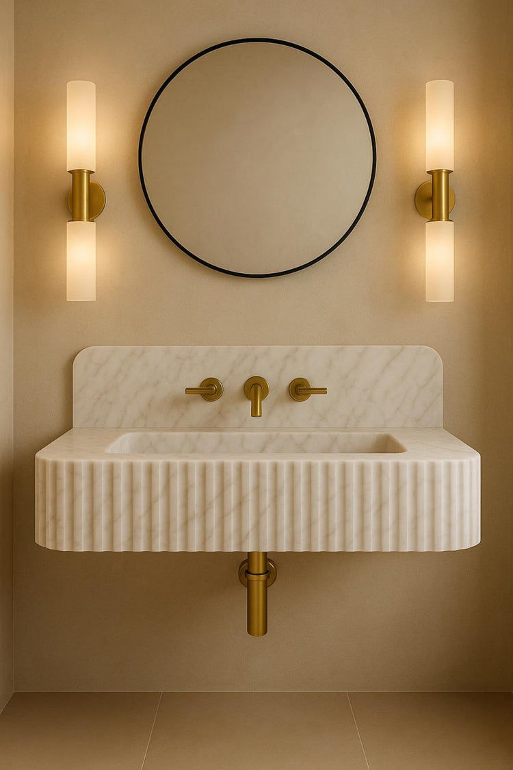 Floating Beige Marble Sink by Vero Marble