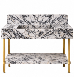 Handmade Calacatta Viola Marble Sink Vanity with Brass Legs and Shelf