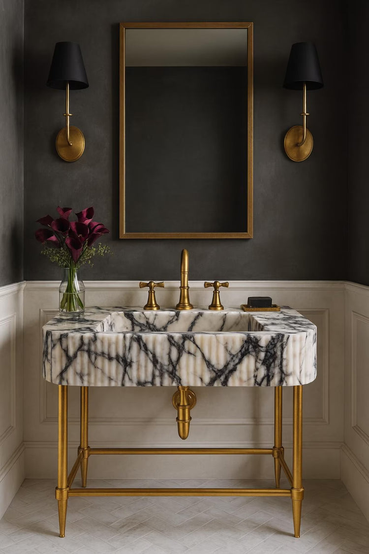 Calacatta Viola Marble Sink Vanity with Brass Legs by Vero Marble