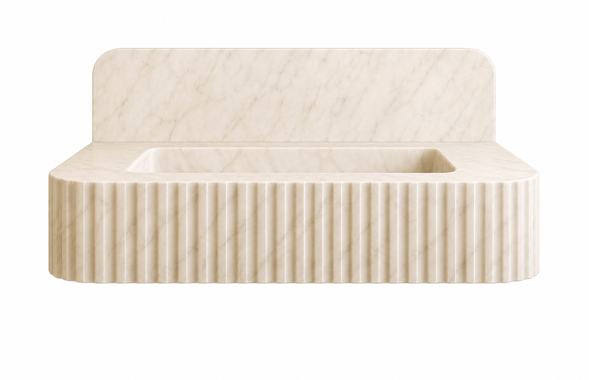 Floating Beige Marble Sink by Vero Marble