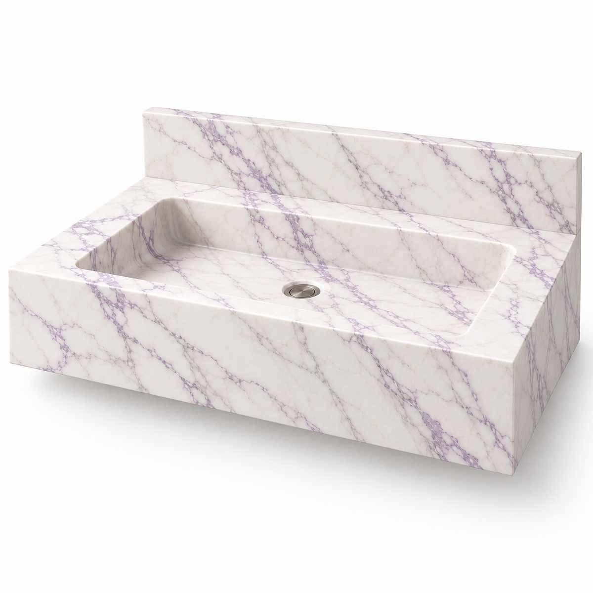 Monolith Lilac Deep Apron Floating Marble Sink, three-quarter view on white, design rendering