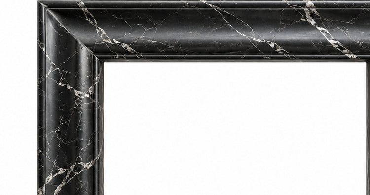 Nero Marquina Coved Frame Marble Fireplace Mantel with Hearth - upper mantel and carved profile detail