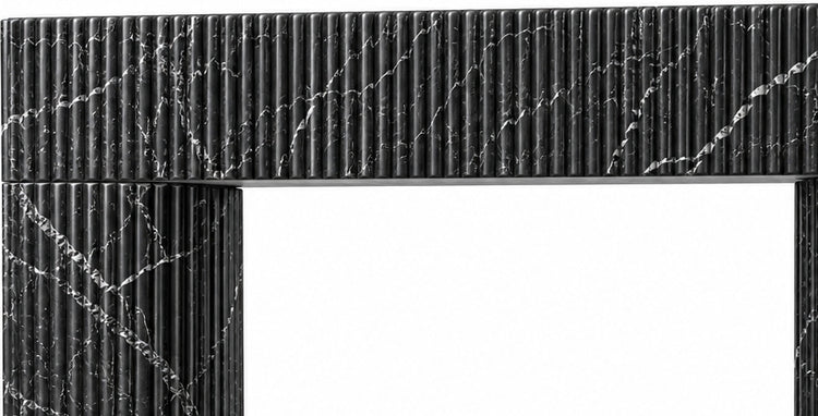 Nero Marquina Sculptural Reeded Marble Fireplace Surround - upper mantel and carved profile detail