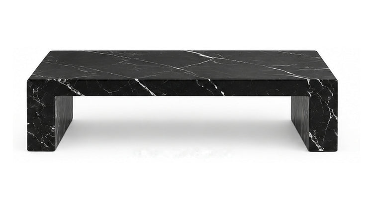 Design rendering of Nero Marquina rectangular natural stone waterfall coffee table
