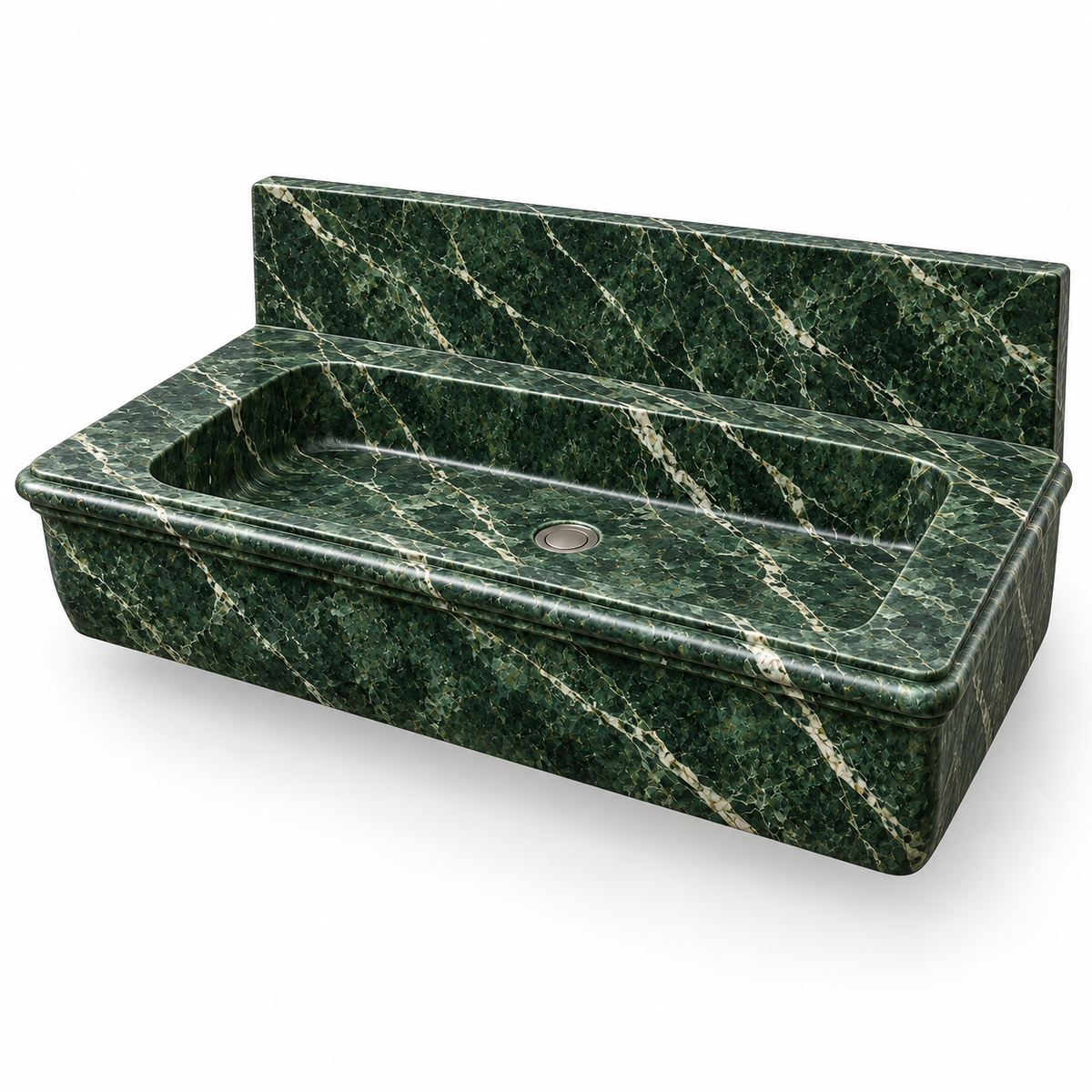 Ogee Verde Alpi Classic Profile Floating Marble Sink, three-quarter view on white, design rendering
