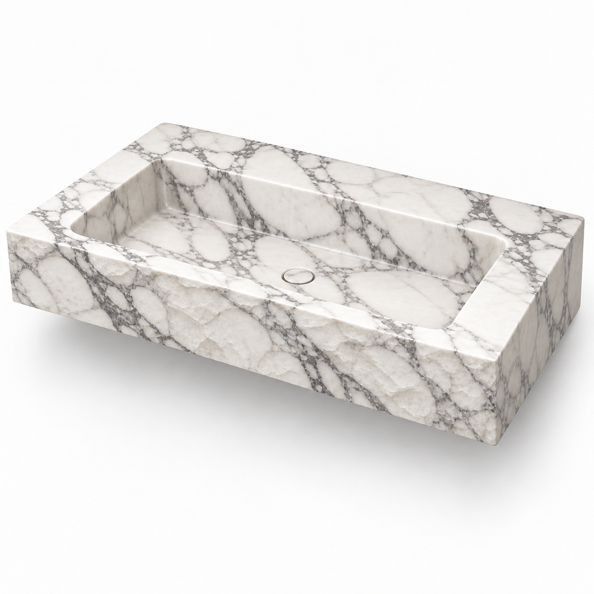 Petra Arabescato Chiseled Front Floating Marble Sink, three-quarter view on white, design rendering