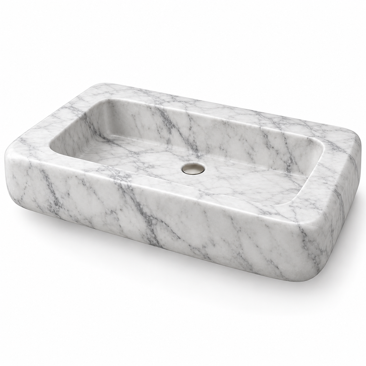 Pillow Carrara Soft-Edge Floating Marble Sink, three-quarter view on white, design rendering