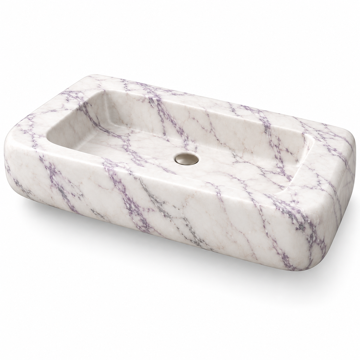 Pillow Lilac Soft-Edge Floating Marble Sink, three-quarter view on white, design rendering