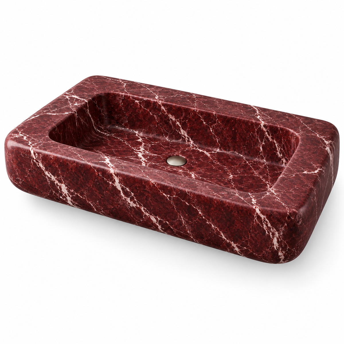 Pillow Rosso Levanto Soft-Edge Floating Marble Sink, three-quarter view on white, design rendering
