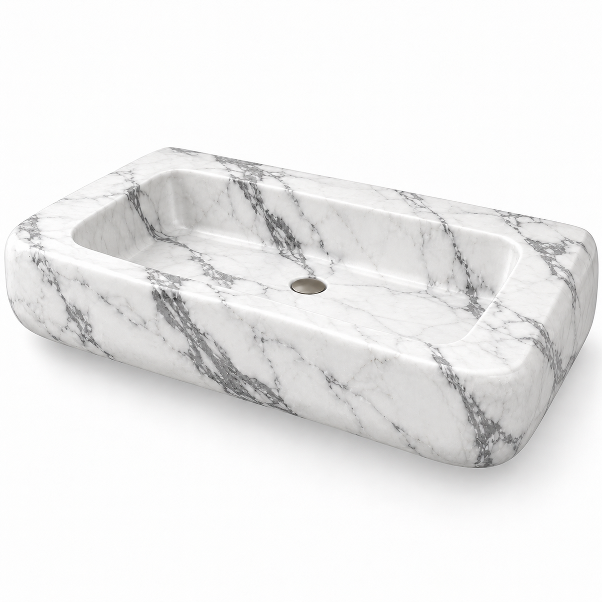 Pillow Statuario Soft-Edge Floating Marble Sink, three-quarter view on white, design rendering