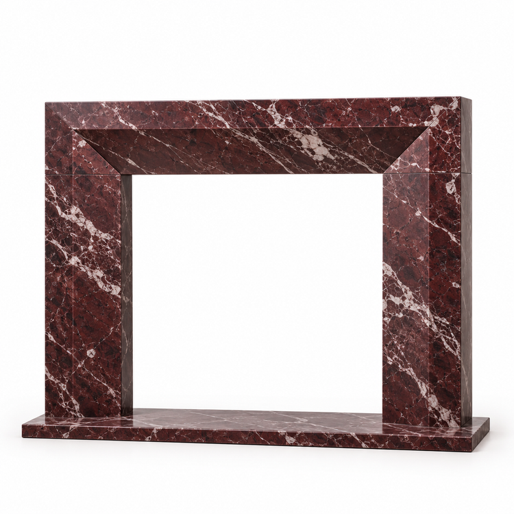 Rosso Levanto Chamfered Frame Marble Fireplace Surround with Hearth on white background