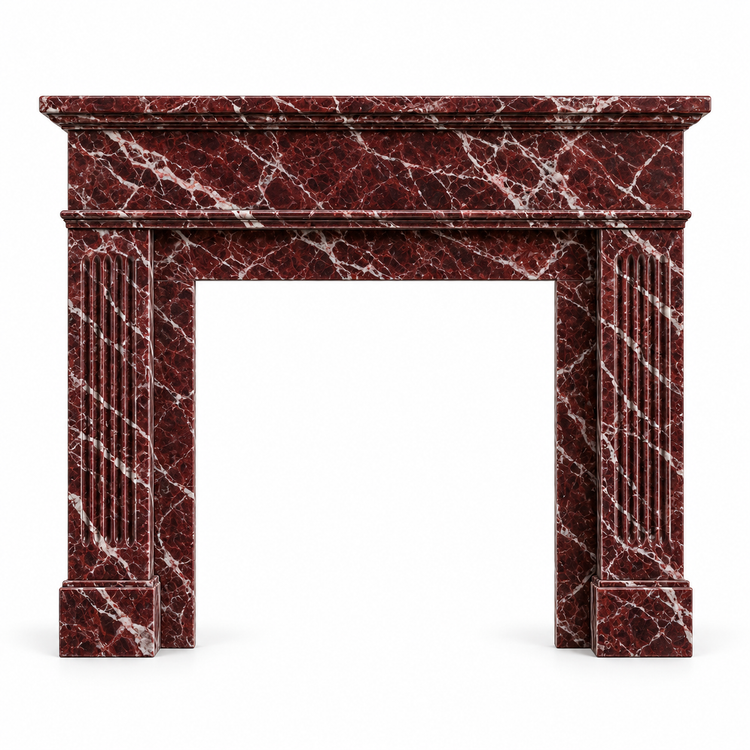 Rosso Levanto Classic Fluted Marble Fireplace Mantel on white background